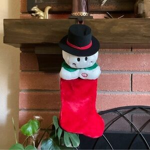 VTG Christmas Stocking Dan Dee MTY Plush Snowman Face Giggling Talking 22” Red A